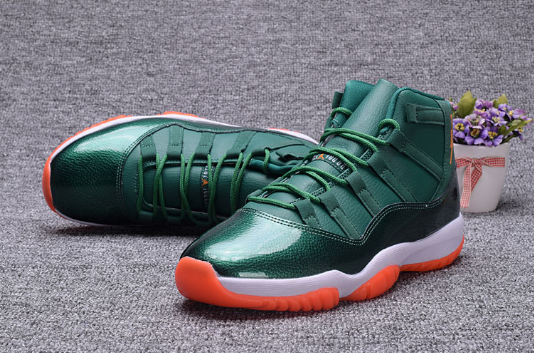 2017 Air Jordan 11 GS Miami Hurricane PE Shoes - Click Image to Close